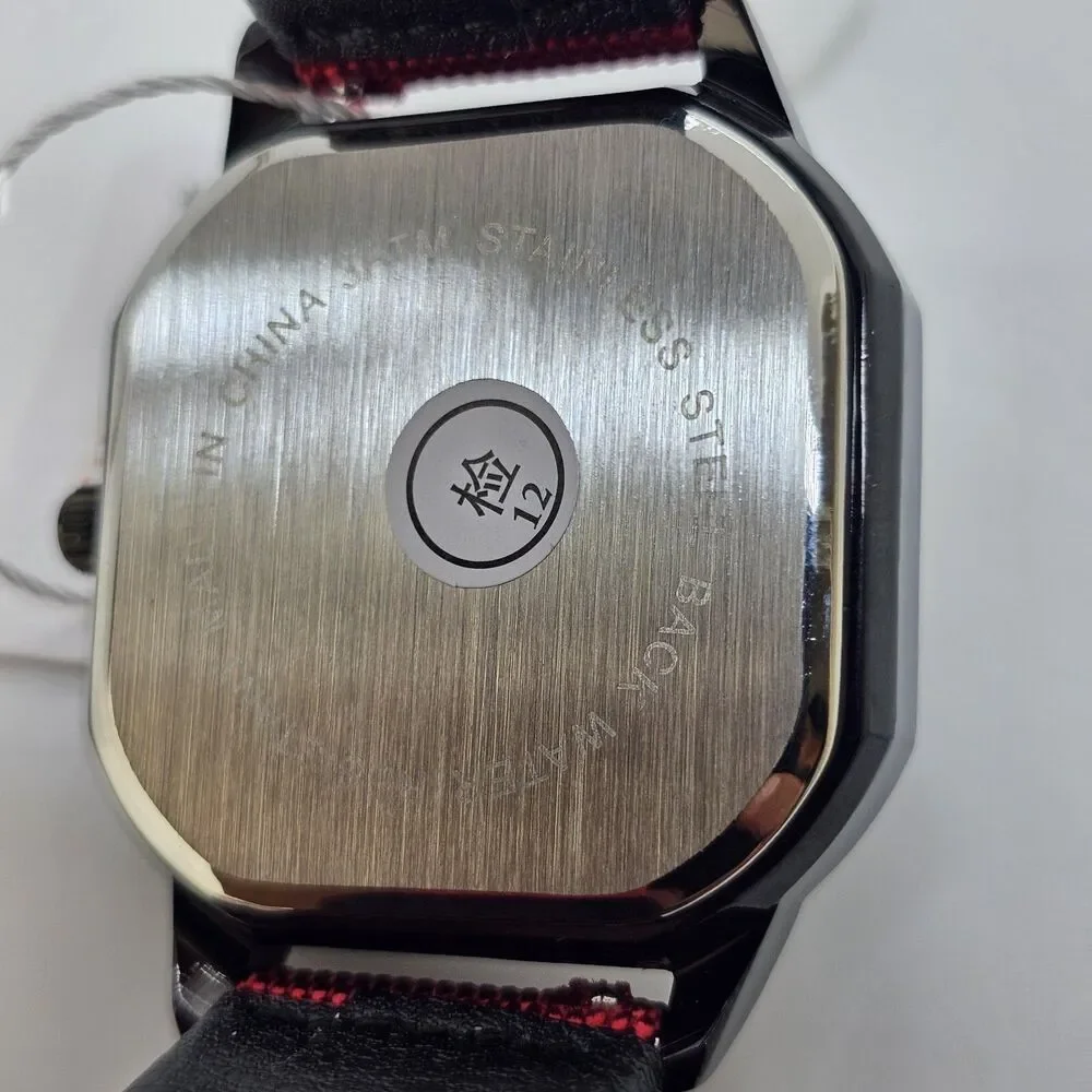 Men's Minimalist Watch 42MM Black Dial Date Indicator Black Red Canvas Bands‎